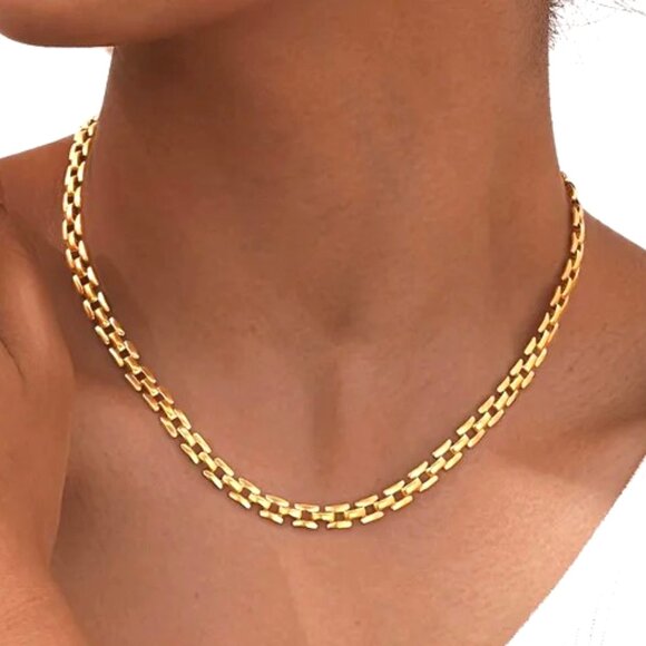 GRECIAN STYLE 18K GOLD FILLED LINK STYLE NECKLACE CHAIN - Picture 2 of 2